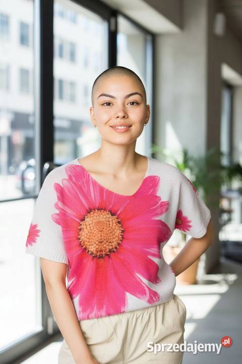 Sweter bluzka różowy kwiatkimono biust 140 czerwony Wieluń