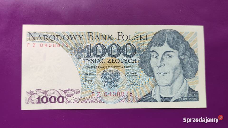 Banknot z PRLu 1000 1982 stan UNC 2 Pruszków