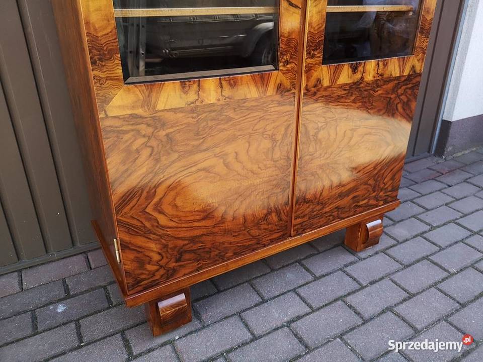 Witryna Biblioteka ARTDECO Orzech Politura Stara Meble Swarzędz