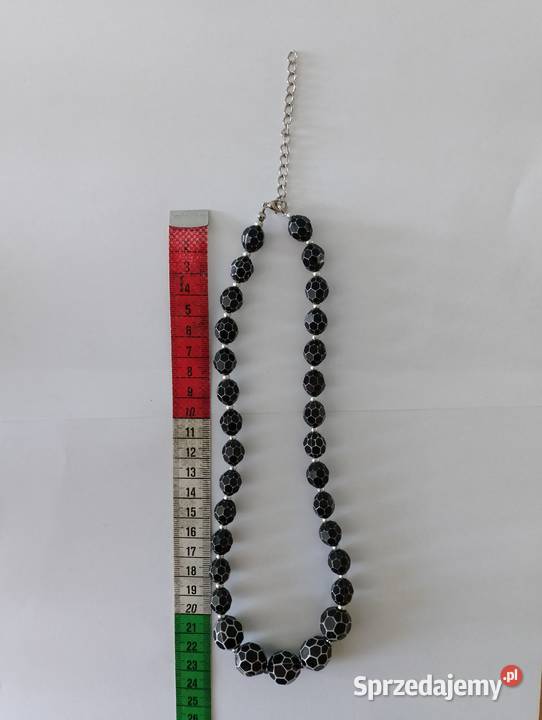 Korale FASETOWANE czarne z białymi brzegami Złotniki sprzedam