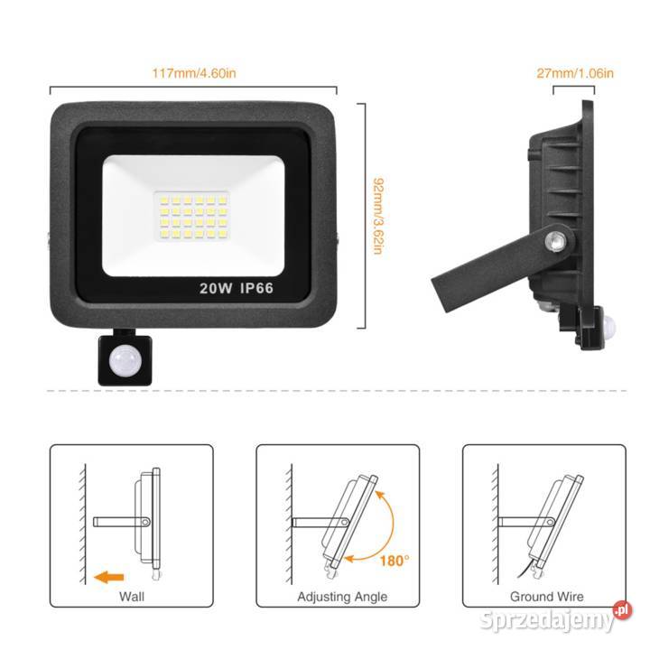 Lampa LED Halogen 20W 230V z czujnikiem ruchu Halogeny i naświetlacze Rawa Mazowiecka