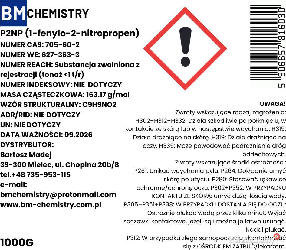 P2NP Fenylonitropropen P2NP Phenylnitropropene Warszawa