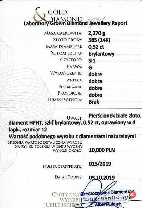 Pierścionek z brylantem 052 ct białe złoto pr Pruszków
