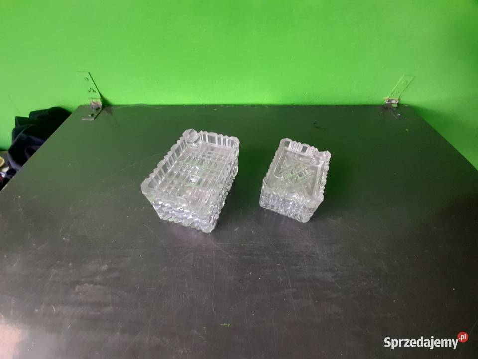 Popielniczki z papierośnicą kryształowe z PRL Oleśnica