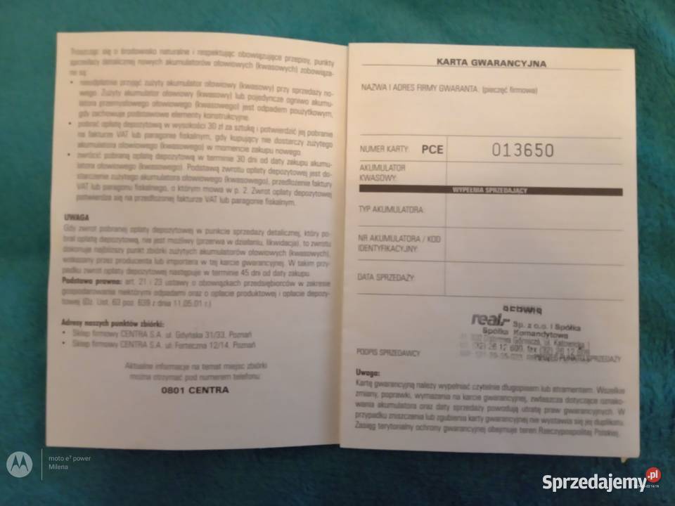 Sprzedam instrukcję użytkowania akumulatora Bukowno