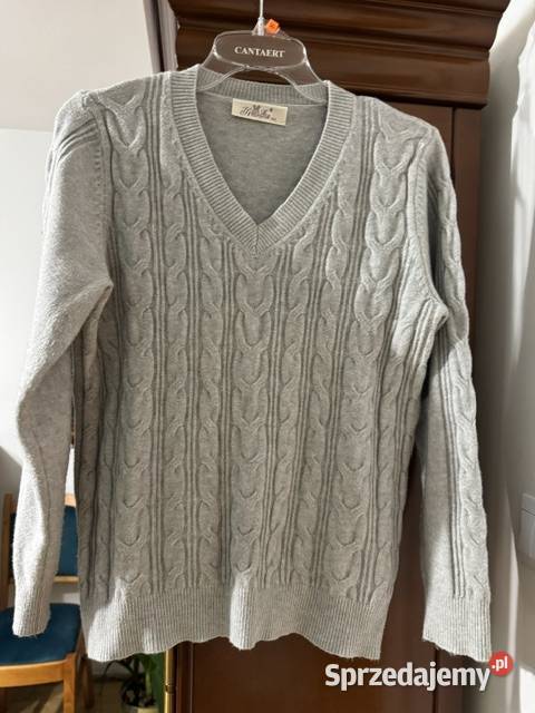 Sweter damski szary ML z warkoczami bawełna Częstochowa