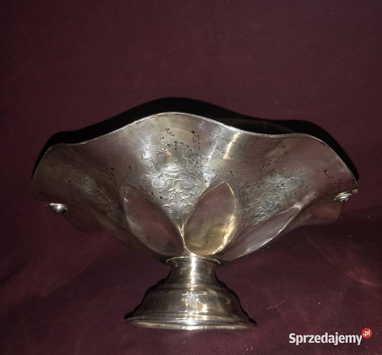 Patera platerowa w grawerowane kwiaty Gdańsk