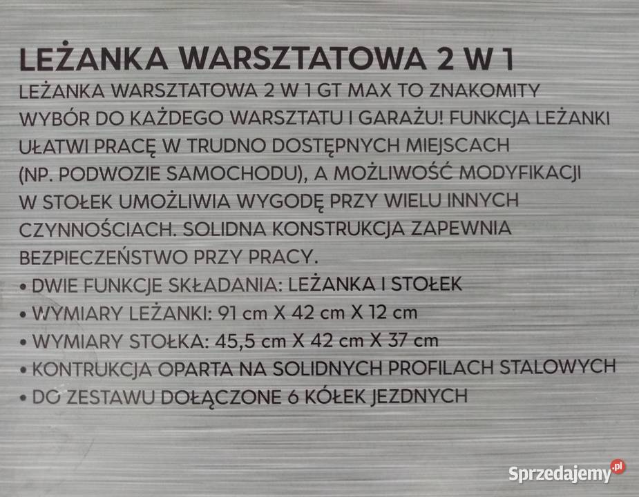 Leżanka warsztatowa 2w1 Nowa nie rozpakowana Wieliczka