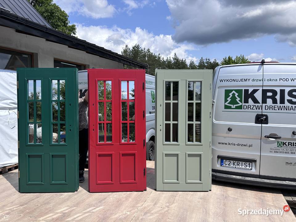 Drzwi zewnętrzne drewniane z doświetlem montaż Wrocław