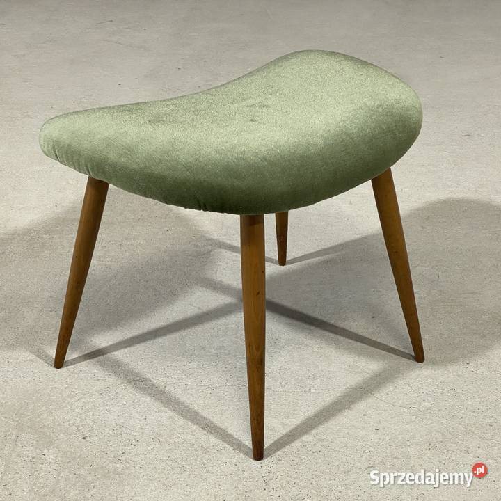 Taboret vintage PRL zielony drewniane nogi lata 50cm Budno