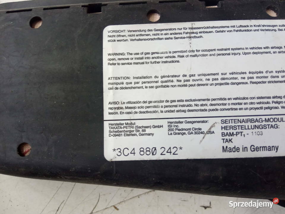 VW PASSAT B6 PODUSZKA FOTELA pomorskie Kobylnica sprzedam