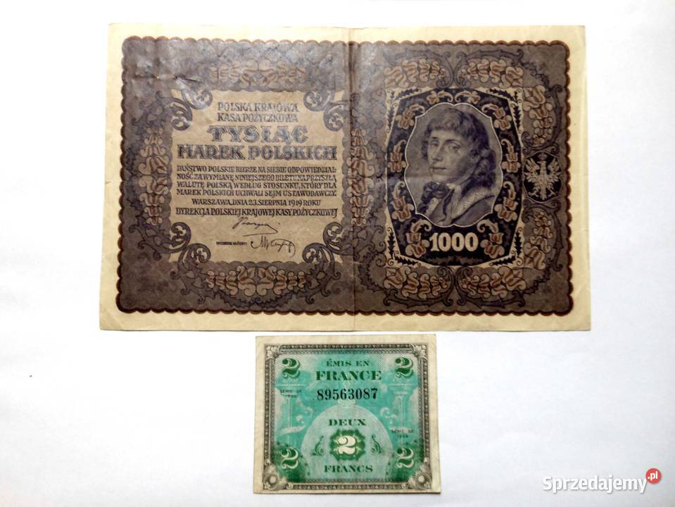 Stary polski i francuski banknot.