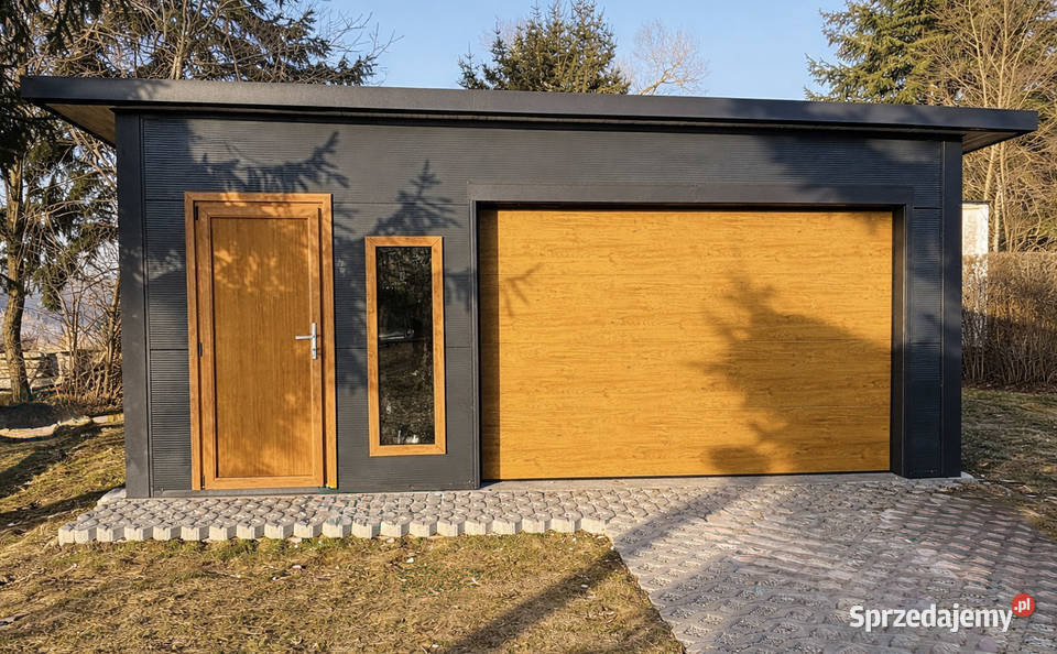 Garaż z płyty warstwowej 6x5 okno FIX Brama
