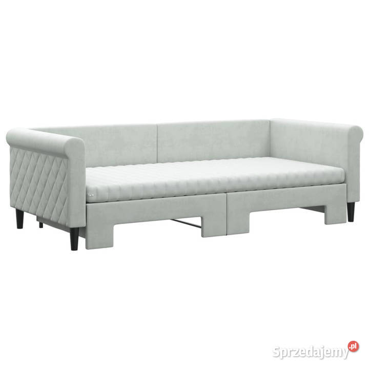 Sofa rozsuwana z materacami jasnoszara aksamit Warszawa
