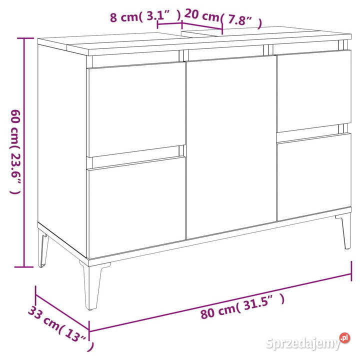 Szafka pod umywalkę czarna 80x33x60 WM821277 Szafki Warszawa