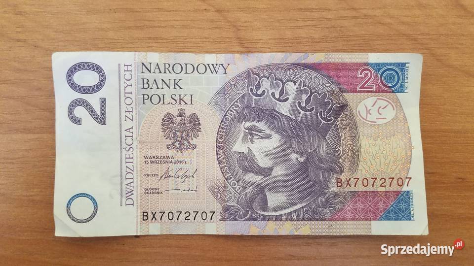 Banknot 20 obiegowy BX7072707 ładny radar lustro Numizmatyka Białystok
