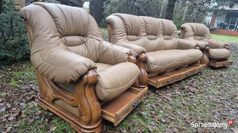 Komplet wypoczynkowy 3 1 1 Nowa skóra naturalna Śmigiel sprzedam