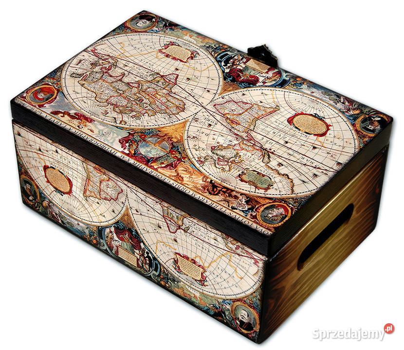 KUFEREK drewniane pudełko STARA MAPA duża Bydgoszcz