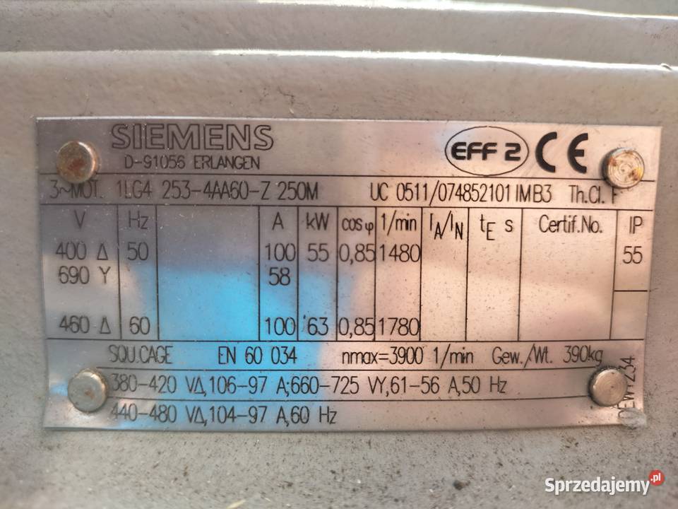 Silnik elektryczny 55kW 1480obr SIEMENS B3 Toruń