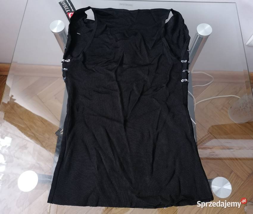 NOWY ELEGANCKI CZARNY TOP DEKOLT CEKINY