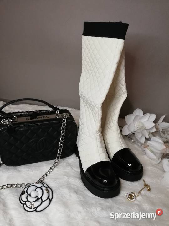 kozaki pikowane ecru w stylu Chanel 24cm Kozaki Warszawa