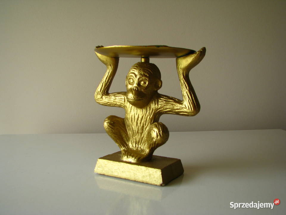 Świecznik złota małpka na dużą świecę figurka