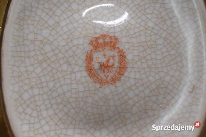Porcelanowa Biała Patera Okuta Brązem Łabędź Kraków
