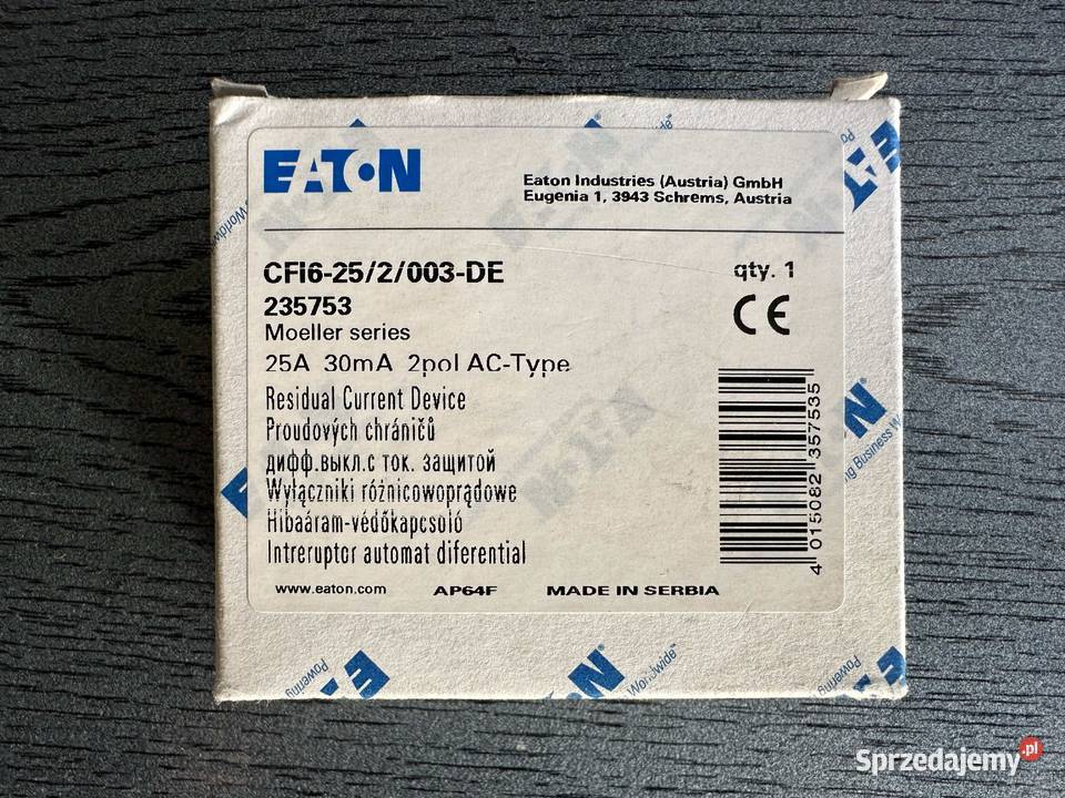 Wyłącznik różnicowoprądowy CFI6252003DE 235753 Łódź