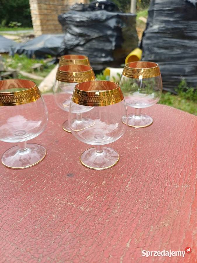 5 krysztalowych kieliszkow ze zlota obwoluta Porcelana i szkło Lubań