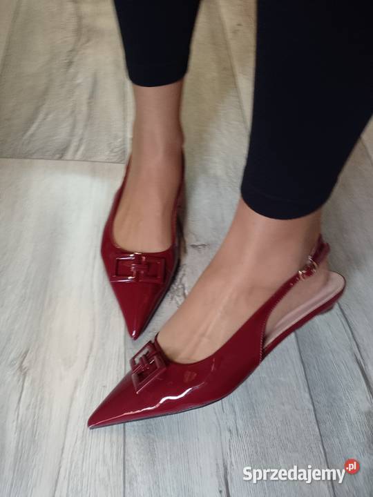 41 Bordowe niskie czółenka baleriny wieczorowe z skóra ekologiczna Kraków