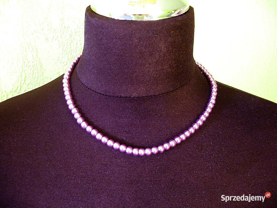 Perły krótki naszyjnik z liliowych pereł długość Dla kobiet Siedlce sprzedam