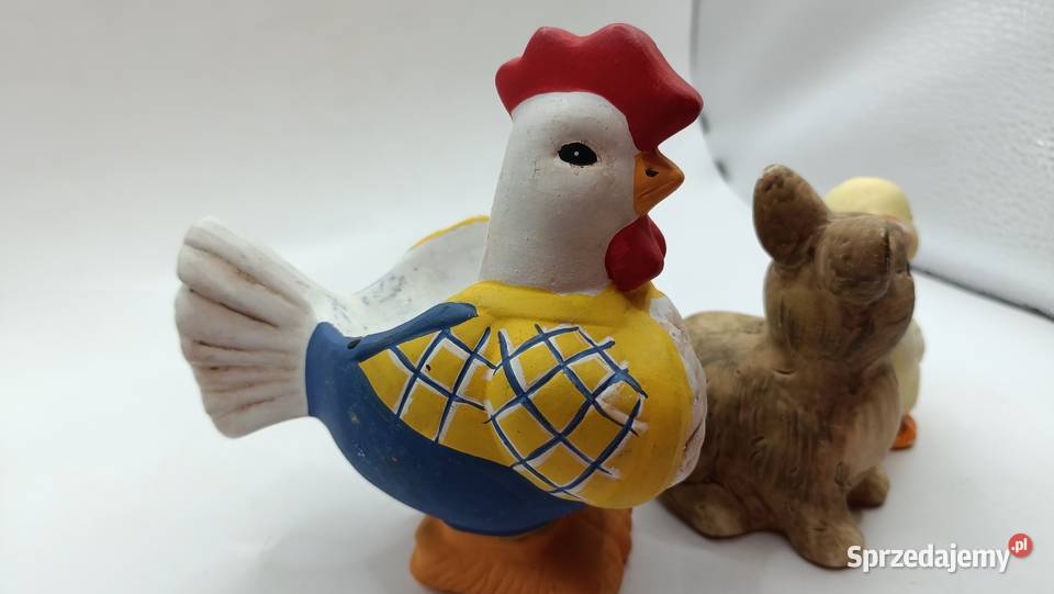 Figurki ceramiczne ptaki kogut kurczak i królik