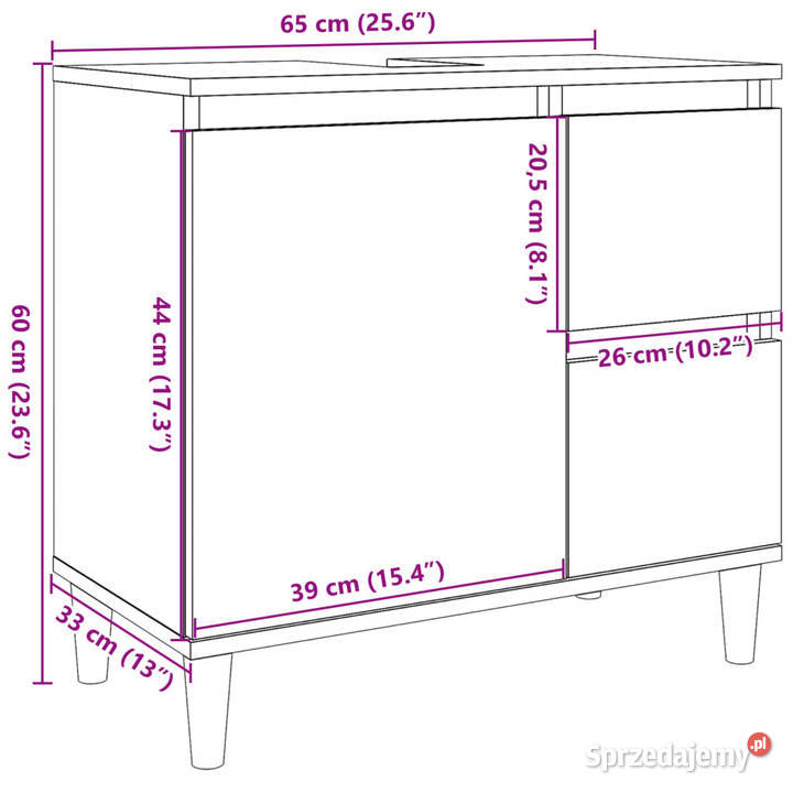 Szafka pod umywalkę stare drewno 65x33x60