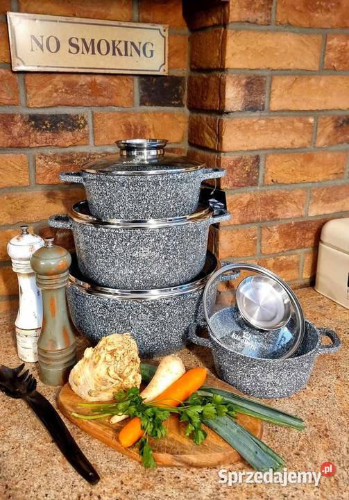 Garnki marmurkowe 4 czarne szare Szczecin