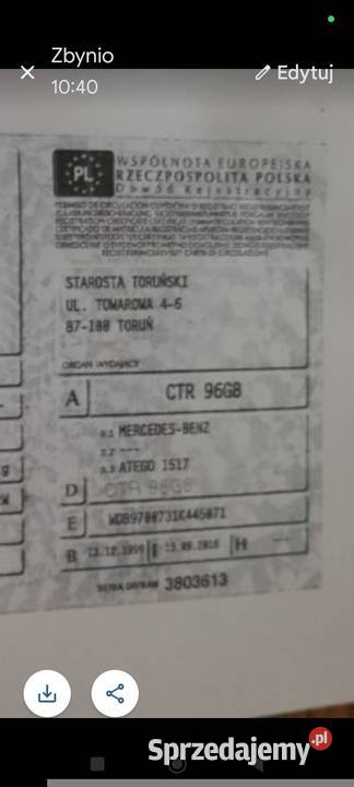 Autocysterna Mercedes Atego 1517 Chełmża sprzedam