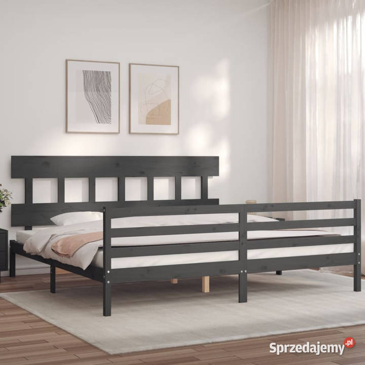 Rama łóżka z wezgłowiem szara lite drewno Warszawa sprzedam