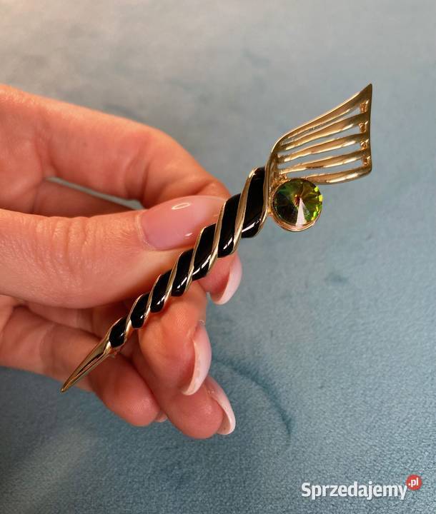 Nowa długe broszka rożek z cyrkonią vintage Nisko