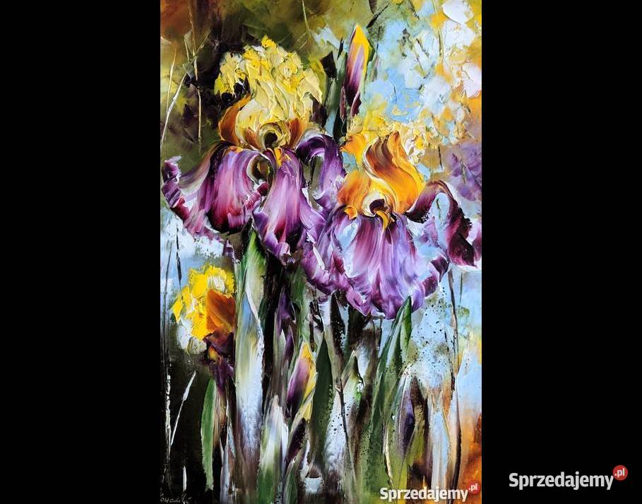 Kowalik Irysy obraz olejny 40x60 kwiaty