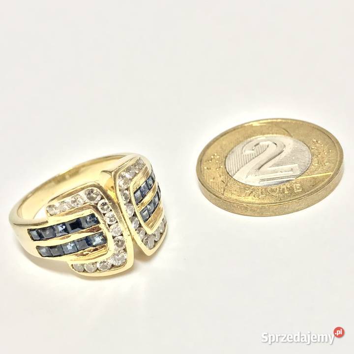 Złoty PIERŚCIONEK 18K SZAFIRY i BRYLANTY 045ct Warszawa