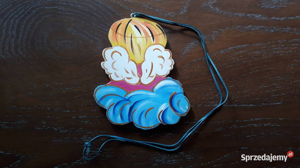 Aniołek drewniana zawieszka na rzemyku Rybnik