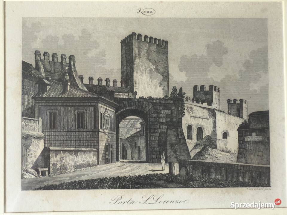 Antyczny Miedzioryt XIX w Porta San Lorenzo Rzym Czerwionka-Leszczyny