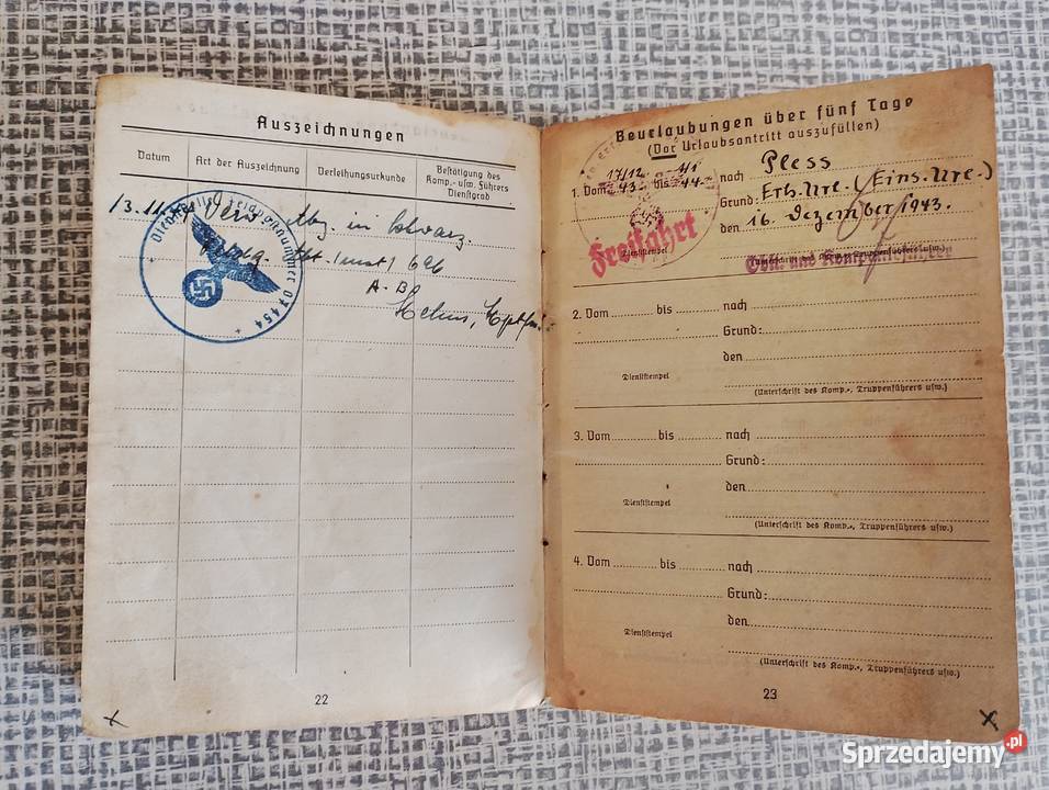 Oryginalny SOLDBUCH ks wojskowa Rzesza Wehrmacht śląskie Katowice