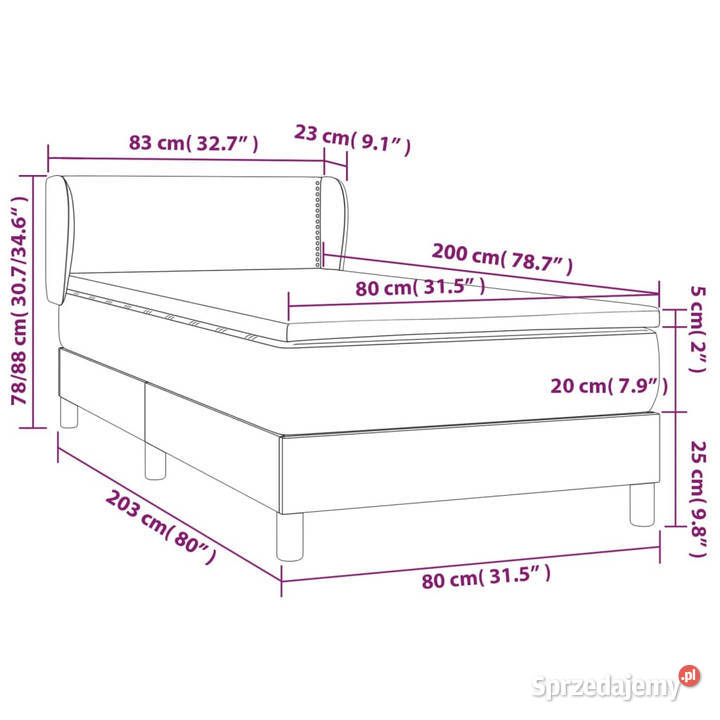 Łóżko kontynentalne z materacem jasnoszare 83cm