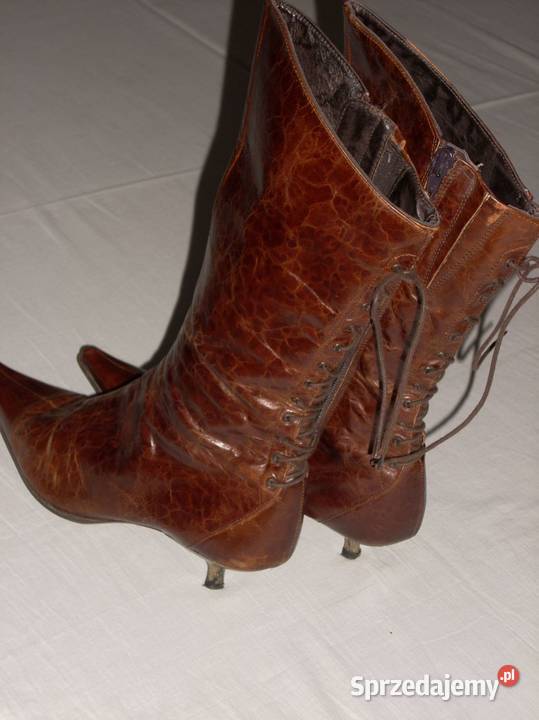 FLUXA skórzane kozaki botki vintage sznurowane Nowy Sącz