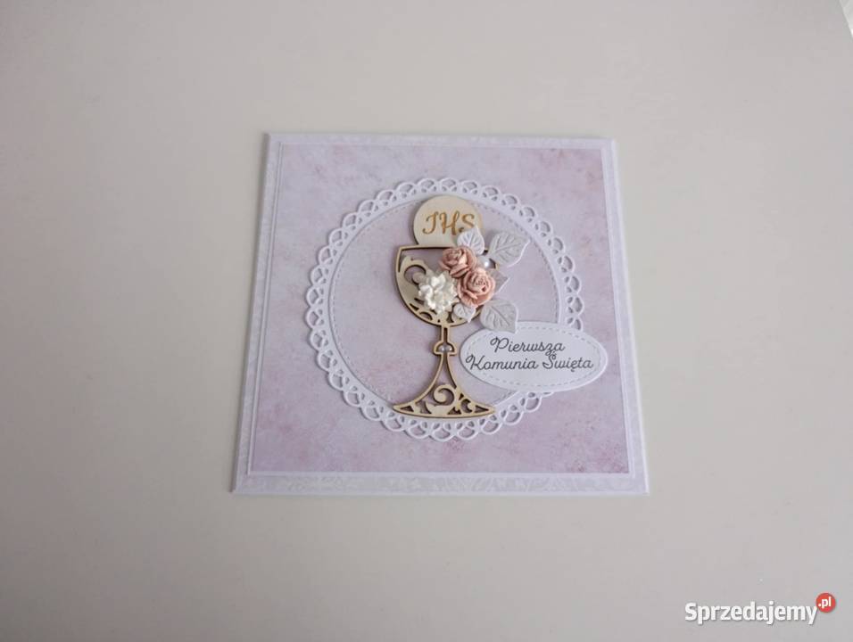 Kartka ręcznie robiona Komunia Święta handmade z Rękodzieło Łódź
