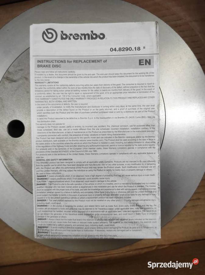 Tarcze hamulcowe firmy Brembo o numerze osobowe Biłgoraj sprzedam