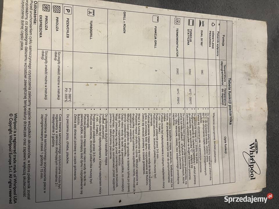 Sprzedam piekarnik Whirpool 6 zmysł z funkcją do zabudowy Kuchenki i piekarniki Płock