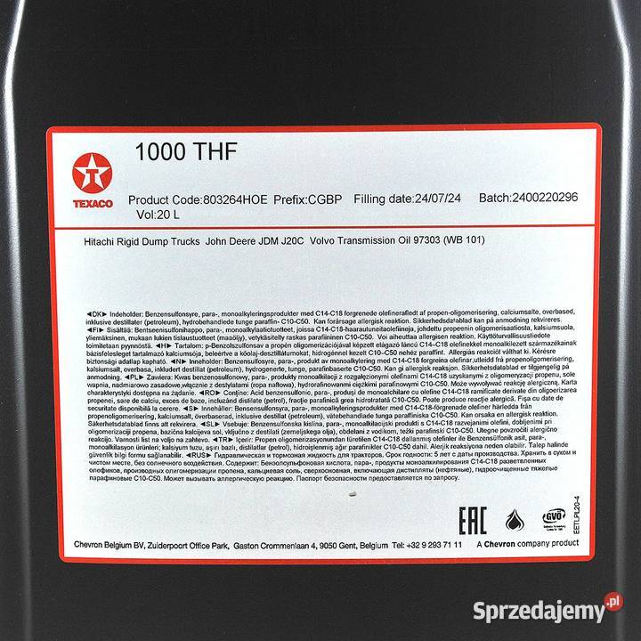 Olej hydrauliczny Texaco 1000 THF 20L Tajęcina sprzedam