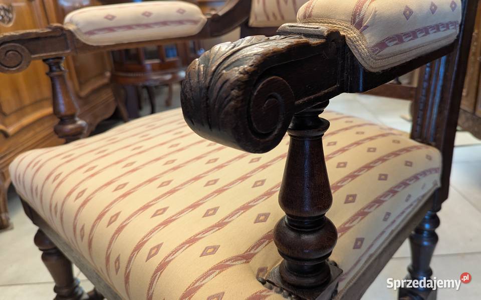 Piękny dębowy fotel neorenesansowysklep Dąbrowa Dąbrowa Górnicza