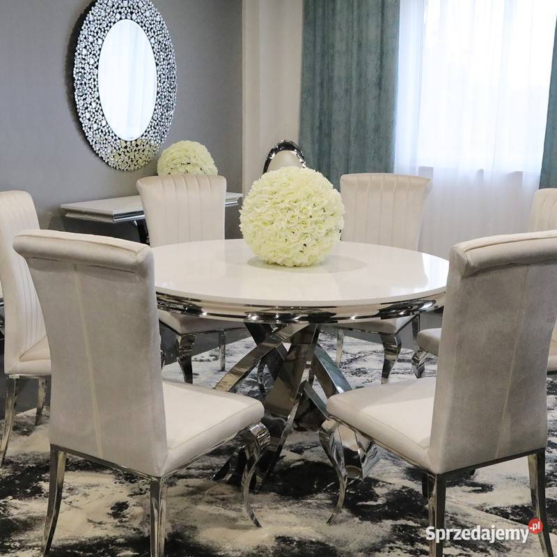 Jadalnia glamour Siesta Stół Okragły Biały Salon Warszawa
